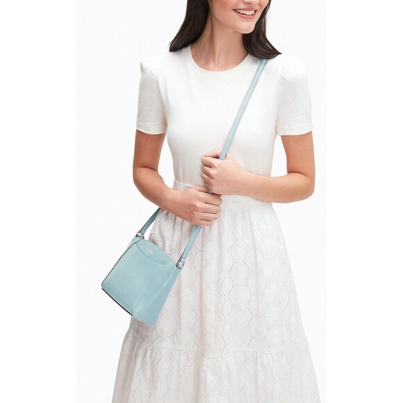 New Kate Spade Monica Pebbled Leather Crossbody Blue Glow - Picture 3 of 4